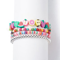 Set di 4 braccialetti con perline di argilla polimerica fatta a mano in stile 4&nbsp;BJEW-JB08693