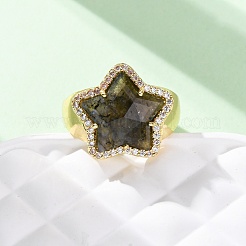 Bagues manchette en pierre précieuse naturelle et zircone cubique&nbsp;RJEW-M076-02G