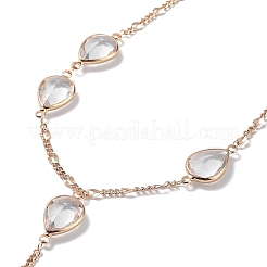 Glastropfen-Lariat-Halsketten mit Figaro-Ketten aus Messing&nbsp;NJEW-A015-14KCG