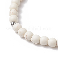 Kreuz synthetische Türkis & Holz runde Perlen Stretch-Armbänder für Männer Frauen&nbsp;BJEW-JB11832-02