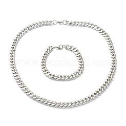 Schmucksets aus kubanischen Gliederketten und Armbändern aus Edelstahl 304&nbsp;SJEW-B019-03C-P