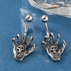 Bauchnabelringe mit Totenkopf und Teufelshand aus chirurgischem Edelstahl 316&nbsp;EJEW-G416-12AS