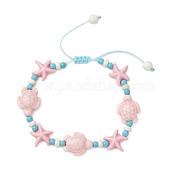 Seestern & Schildkröte synthetische türkisfarbene Perlen geflochtene Perlenarmbänder für Frauen&nbsp;BJEW-JB12130-01