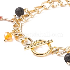 Legierung Emaille Geist & Fledermaus & Besen & natürliches Lavastein-Charm-Armband&nbsp;BJEW-TA00132