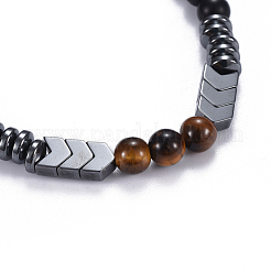 Braccialetti elasticizzati con agata nera naturale (tinta) e perline occhio di tigre&nbsp;BJEW-JB04219-04