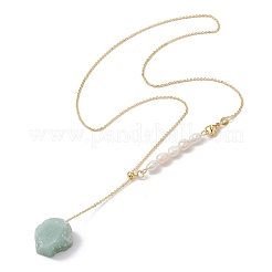 Collana lariat con pendente a pepita di pietre preziose naturali miste con perle di perle&nbsp;NJEW-JN04508