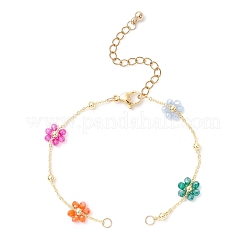 Herstellung eines Armbands aus Gliederketten mit Blumen aus Messing und Glasperlen&nbsp;AJEW-JB01388