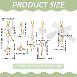 5 pièce 5 styles de décoration de pendentif imitation perle en laiton&nbsp;HJEW-PH02060