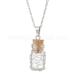 Collier avec pendentif en forme de bouteille en verre vide enveloppé de fil de cuivre et chaîne en acier inoxydable 304 pour femmes et hommes&nbsp;NJEW-JN05275