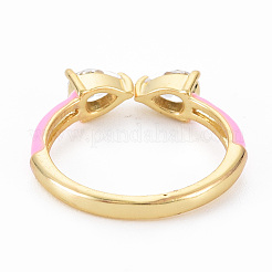 Manschettenringe aus Messing mit Bowknot-Mikropavé und klaren Kubikzirkonia-Emaille&nbsp;RJEW-N037-004-NF