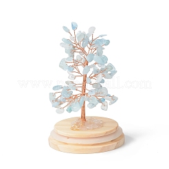 Aigue-marine naturelle copeaux arbre d'argent dans des cloches en verre à dôme avec des décorations d'affichage à base de bois&nbsp;DJEW-B007-04C