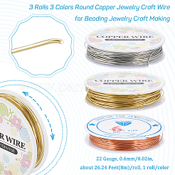3 rouleau 3 couleurs de fil d'artisanat en cuivre pour bijoux&nbsp;CWIR-SC0001-02B