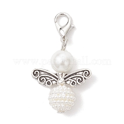 50 ciondolo a forma di angelo con perle di vetro e perle finte acriliche&nbsp;HJEW-JM03480-03