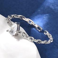 925 bague ouverte en argent sterling avec pavé de zircones cubiques&nbsp;RJEW-R016-01P-01