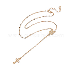 Colliers en alliage avec croix et chapelet ovale de la Vierge Marie pour femmes&nbsp;WGC59F8-01