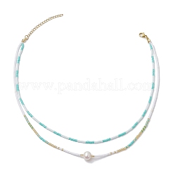 Collares de doble capa con cuentas de vidrio&nbsp;NJEW-MZ00070-04