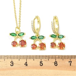 Kirsche Messing Micro Pave Zirkonia Haken Ohrringe & Halsketten Sets&nbsp;SJEW-U004-01G