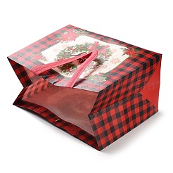Bolsas de regalo de tela no tejida a cuadros con temática navideña y asa&nbsp;ABAG-G017-01D