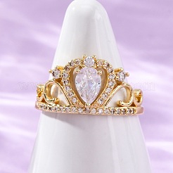Bagues de manchette en laiton avec micro pavé de zircone cubique transparente pour femmes&nbsp;RJEW-U047-37B-G
