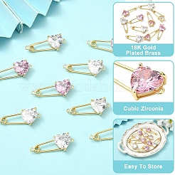 2 pièce de 2 couleurs en laiton pavé de zircones cubiques en forme de cœur&nbsp;KK-YW0004-19