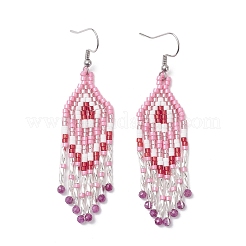 Boucles d'oreilles pendantes en losange de rubis naturel&nbsp;EJEW-MZ00567-06