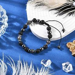 Nicht magnetische synthetische Hämatit & natürliche Larvikit & natürliche Lavastein runde Perlen geflochtene Armbänder für Männer Frauen&nbsp;BJEW-JB11185-02
