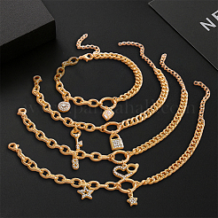 4 Stück 4 Stile Legierung Strass Charm Armbänder&nbsp;BJEW-HY0001-11