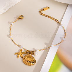 Bracelets à breloques en acier inoxydable avec coquillages et étoiles de mer d'été&nbsp;ME5016-1