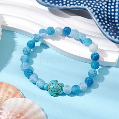 Braccialetti elastici con perline rotonde in agata naturale invecchiata e tinta&nbsp;BJEW-JB11074-04