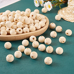 100 pièce 5 styles de perles européennes en bois naturel non fini&nbsp;WOOD-TA0001-84