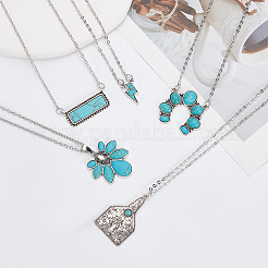 5 stücke 5 stil blume & rechteck & blitz & kuh tag synthetische türkis anhänger halsketten sets&nbsp;NJEW-AN0001-04