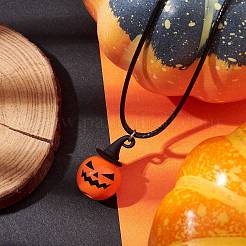 Collane con ciondolo zucca in legno a tema halloween&nbsp;NJEW-JN04847