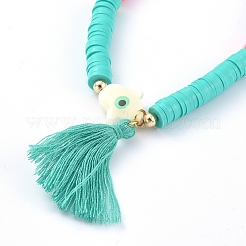 Bracciali elasticizzati fatti a mano in perle di argilla polimerica&nbsp;BJEW-JB05079