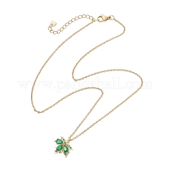 Halskette mit Ahornblatt-Anhänger aus Messing mit Zirkonia-Pavé&nbsp;NJEW-JN05901-02