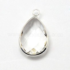 Silberfarbene Tropfenanhänger aus Messingglas&nbsp;GLAA-J017A-S