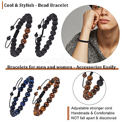 6 Stück 5 Stile natürliches Lavagestein & Tigerauge & synthetischer Achat geflochtene Perlenarmbänder-Set&nbsp;BJEW-AN0001-12