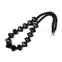 Colliers de perles rondes et coniques en onyx noir naturel (teint et chauffé)&nbsp;NJEW-N064-03B