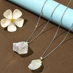 Collana con ciondolo a pepita di quarzo naturale con catene in acciaio inossidabile 304&nbsp;NJEW-JN04385-01