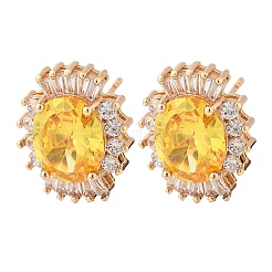 Pendientes de latón ovalado con micro pavé de circonitas cúbicas para mujer&nbsp;EJEW-G428-27G-01