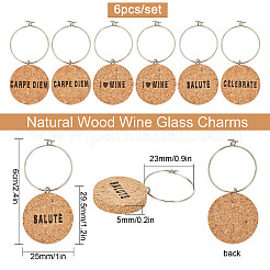 12 breloque en bois naturel pour verre à vin&nbsp;WOOD-SC0001-35