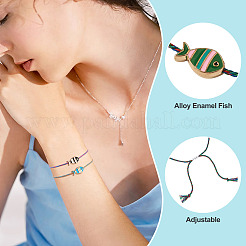 4 Stück verstellbares Armband mit Fischanhänger aus Emaille in 4 Farben&nbsp;BJEW-TA0001-30
