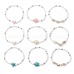 3 bracciale elastico con perline turchesi sintetiche per donna&nbsp;BJEW-JB13493