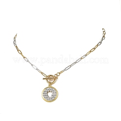 Disco cavo in ottone con ciondolo a cuore Collane con catena a graffetta bicolore in acciaio inossidabile 304 con chiusura a moschettone&nbsp;NJEW-JN06555
