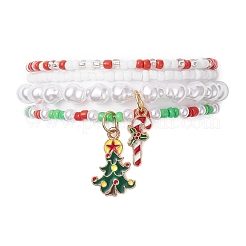 4 Uds. Juego de pulseras elásticas con cuentas de semillas y perlas de vidrio de 4 estilos&nbsp;BJEW-JB09373