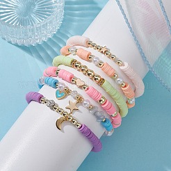 6 Uds. Conjunto de pulseras elásticas con cuentas de perlas de plástico ABS y arcilla polimérica de 6 estilos&nbsp;BJEW-JB09674