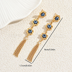 Boucles d'oreilles à tige en acier inoxydable avec pompon en forme de fleur et de mauvais œil&nbsp;QH9195