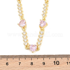 Collane a catena con maglie a cuore in ottone e pavé di zirconi rosa&nbsp;KK-CBA4547-16A-G
