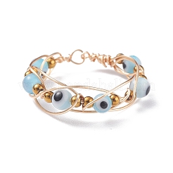 Anello per dito rotondo con perline intrecciate a lume di malocchio&nbsp;RJEW-JR00449