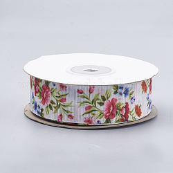 Einseitig bedruckt Polyester Grosgrainbänder, Blumenmuster, Olive, 1 Zoll (25 mm), ca. 20 Yards / Rolle