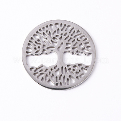 304 Stainless Steel Filigree Joiners, Flat Round, Stainless Steel Color, 35x2mm